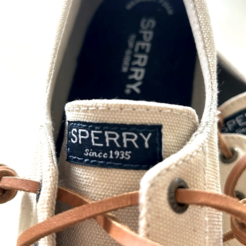 Sperry Crest Vibe Linen Oat Sneakers 9 1/2 Tennis Shoes  Preppy Casual Everyday - Picture 2 of 9